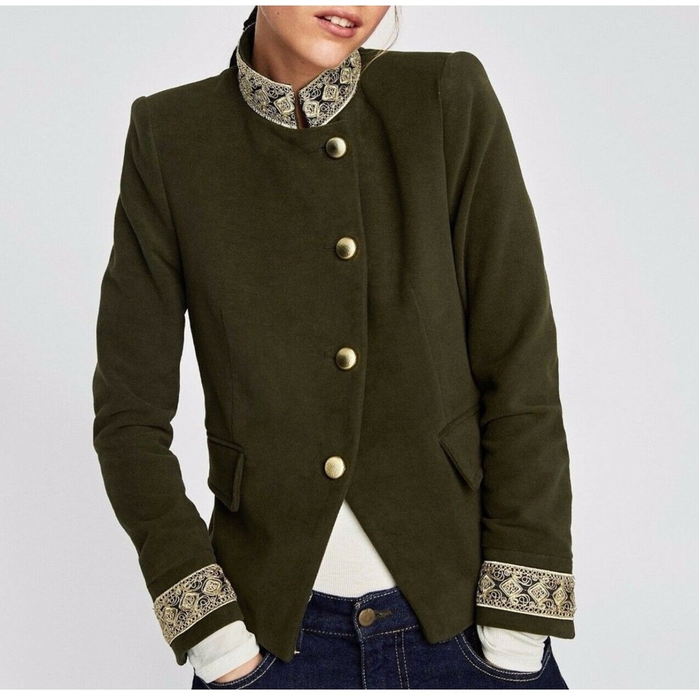 Zara Olive Green Blazer with Gold Accents